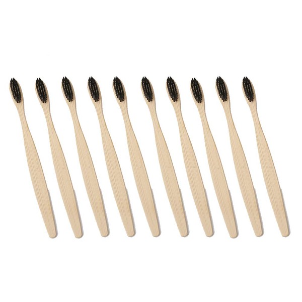 Magik 10-20Pcs Bamboo Toothbrush 100% Natural Organic Medium Bristle BPA-Free Bristles (10 Pack, Black)