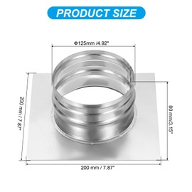 PATIKIL 5" / 125mm Duct Connector Flange, Dryer Vent Wall Plate Square to Round Straight Pipe Flange Chimney Top Plate for Air Heating Cooling Ventilation HVAC System, 200x200mm Base
