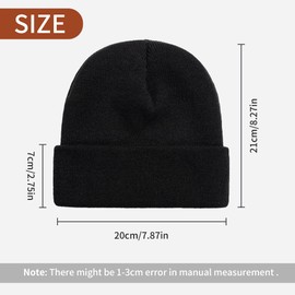 SooGree Beanie Hat for Men Women Warm Knit Thermal Hat Unisex Cuffed Beanies Knitted Skull Cap Soft Slouchy Ski Hat Thick Skull Cap for Winter Folded Plain Solid Acrylic Knit Hat-Black
