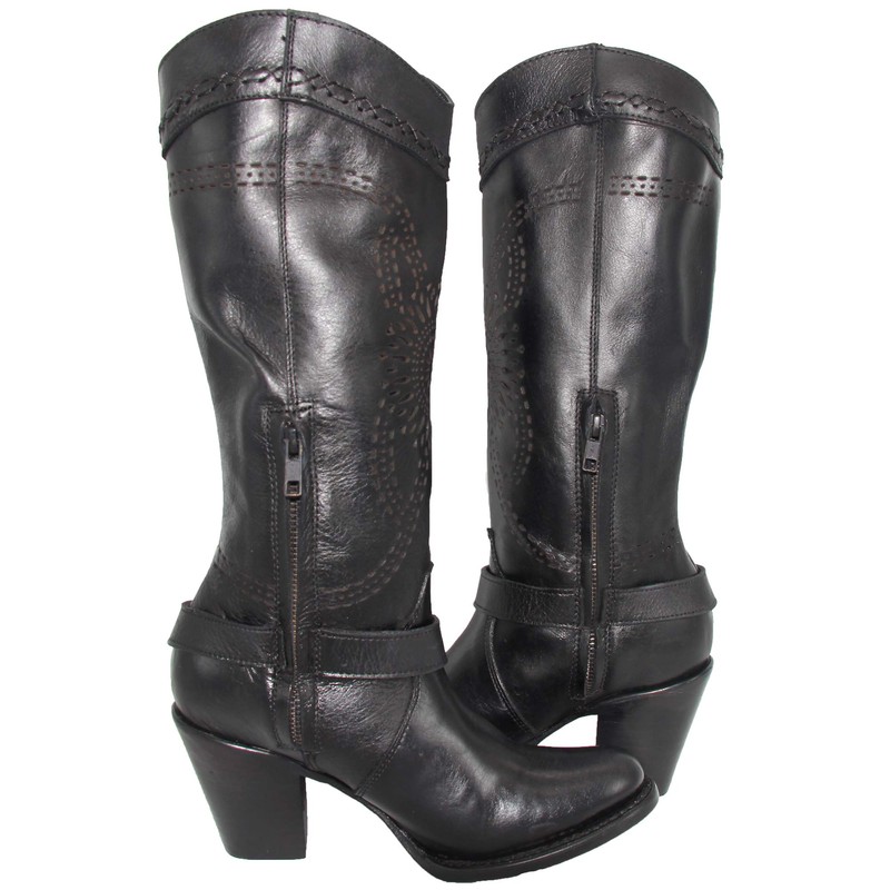 Women's Western Cowboy Boot Round Toe (7, Black)