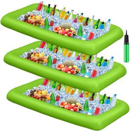 Leitee 3 Pcs Inflatable Serving Bar/ice Buffet Serving Tray Drink Cooler with Drain Plug Inflatable Pool Bar for Parties Food Drink Holder Cooler Containers with a Hand Pump(Green)