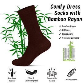 LMHCISO Mens Bamboo Rayon Dress Socks,Mid Calf,Moisture Wicking,Anti-Odor,Durable Brown Crew Socks for Men Size 10-13