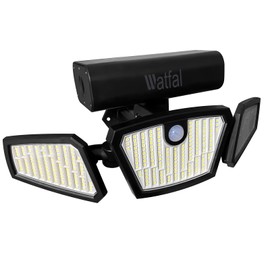 Watfal Battery Powered Motion Sensor Lights Indoor/Outdoor, 2100LM Led Flood Lights, 6500K Wireless IP65 Waterproof 3 Heads Wall Light for Garage, Basement, Porch, Barns, Yard