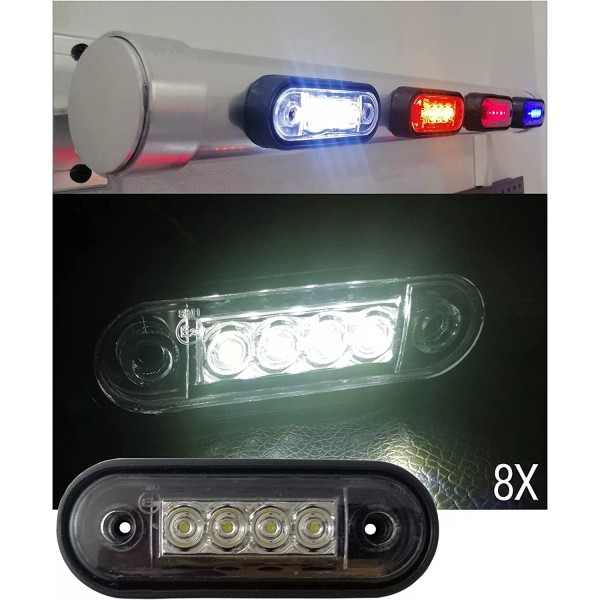 White Clear Led Curved Shape Side Marker Lamp Lights X8