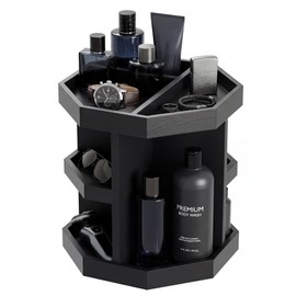 12" x 12" Large Rotating Cologne Organizer for Men, 3 Tier Wooden Perfume Stand, 9 Compartments, Display Desk Shelf for Bathroom Bedroom Dresser, Birthday Gift Idea for Dad Husband, Boyfriend