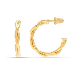 Charmsy 925 Sterling Silver 18K Gold-Plated Classic Twisted Hoop Earring for Women Teen