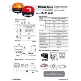 MS86W-R00-Y, Signal Light, 86mm, LED, Stud Mount, Yellow Lens, Steady+Flashing+Rotating, 12-24 Volt AC/DC