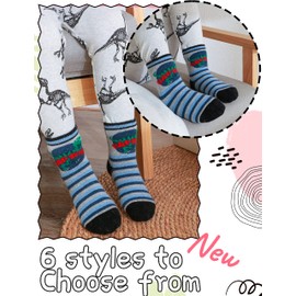 EBMORE Kids Wool Socks Boys Girls Toddlers Winter Warm Hiking Thick Thermal Heavy Crew Boot Cozy Gift Dinosaur Socks 6 Pairs(Dinosaur B,8-12 Y)