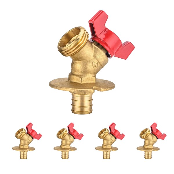 5-Pack HeSun Brass Sillcock Hose Bibb Valve with Flange, 3/4"