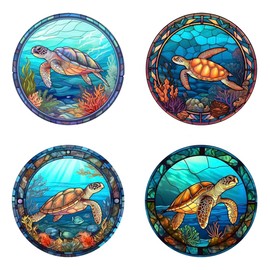 4 Pcs Colorful Sea Turtle Window Clings, Anti-Collision Window Clings Decals Removable Non Adhesive Vinyl Cling Window Stickers