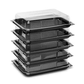 Sunrise Packaging 5 x MINI Black Sandwich Platters with Clear Lids Reusable Rectangular Catering Buffet Party Serving Trays Recyclable Cakes Sandwich Display (Mini Size 250mm x 180mm x 70mm)