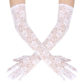 Uintoon Lace Gloves for Women Long White Lace Gloves Elbow Length Gloves Long Opera Gloves Dress Gloves Tea Gloves for Women Girls Princess Gloves Bridal Gloves Wedding Gloves for Bride