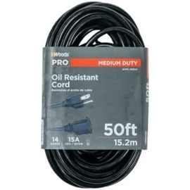 Woods PRO Medium Duty Extension Cord - 14/3 Gauge - Oil Resistant Vinyl Jacket - Versatile Use - Flexible All-Weather Cord - UL Listed - Black Cord - 50 Foot Length