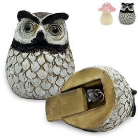 AZ-Homey Owl Hide a Key Outdoor – Waterproof Key Hider Lock Box for Spare Keys – Garden Owl Decor with Secret Storage – Large Fake Rock Design for Outside Yard or Porch – Hidden Key Holder Safe