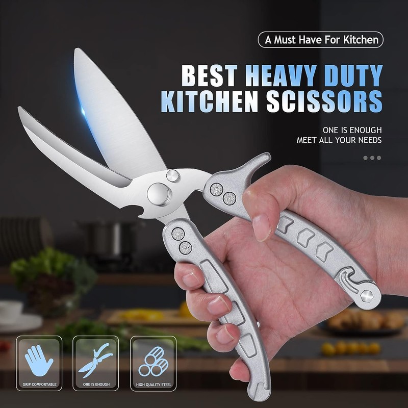 DRAGON RIOT Poultry Shears, Sharp Kitchen Scissors Heavy Duty, Silver