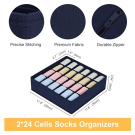 Joyoldelf Drawer Organizer - 2 Pack Underwear Holder, 24 Cells Collapsible Closet Organizer and Storage for Belts, Ties (Navy Blue)