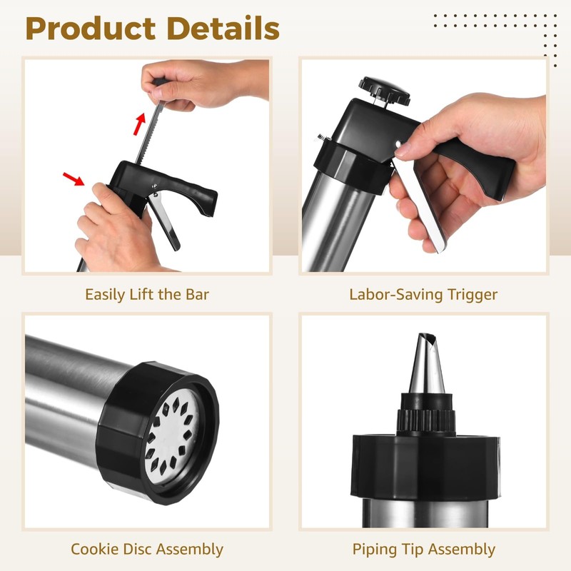 Cookie Press Gun Kit,Stainless Steel Cookie Press for Baking Maker