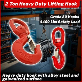 HENBOW 2 Ton Swivel Lifting Hooks,G80 Trailer Safety Chain Hooks with Latch,4400Lbs Safety Load Limit,Heavy Duty Alloy Steel Round Rotating Sling Towing Log Hook for Lifting and Towing