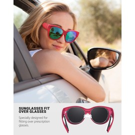 LVIOE Polarised Fitover Sunglasses for Women, Trendy Round Frame Wear Over Glasses with UV Protection