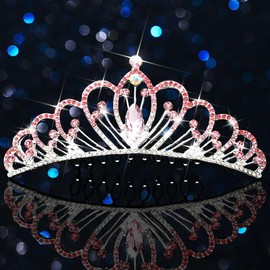 CAKURE Small Tiara Crown with Comb Pink Rhinestone Princess Tiaras Sparkly Hair Accessories for Women and Girls (a-silver, one size)