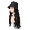Hat Wig Women Detachable Middle Length Black Brown Curly Wavy