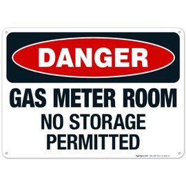 Sigo Signs, Gas Meter Room No Storage Permitted Sign, OSHA Danger Sign, 10x14 Inches, Rust Free .040 Aluminum, Fade Resistant, Indoor/Outdoor Use, Made in USA