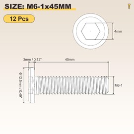 METALLIXITY Flat Head Hex Socket Cap Screws Bolts(M6-1x45) 12Pcs, 304 Stainless Steel Hex Socket Furniture Bolts Screws - for Furniture Woodworking Project, Silver Tone