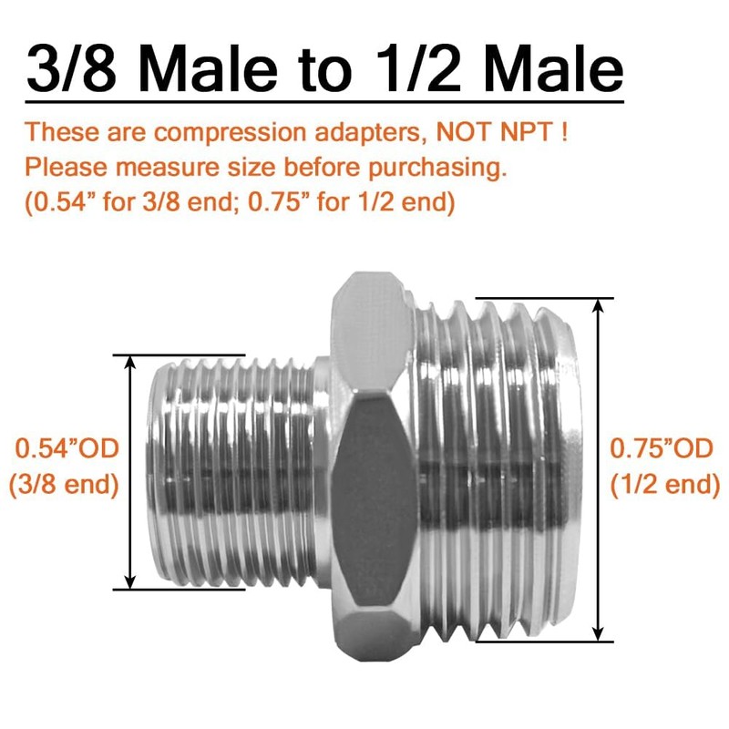 Joywayus 1/2 G Male to 3/8 Compression Male Thread Pipe