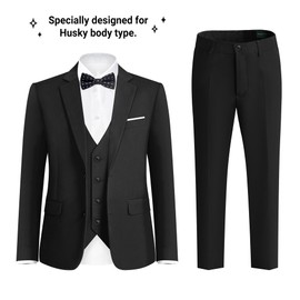PACOROMANO Boy Black Suit Husky 7 Pcs Suspenders Boys Formal Suit Set Ring Bearer Outfit Kids Suits