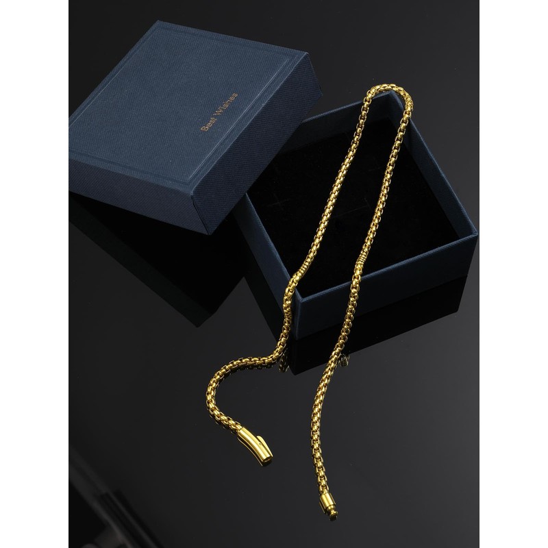 TUNGSTORY 4mm 18K Gold Filled Box Chain Necklace for Men