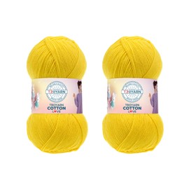 Troyarn Cotton Love (paquete de 2 madejas) 55% algodón, 45% hilo acrílico (2 x 3.5 onzas - 2 x 100 gr) / (2 x 360 yardas - 2 x 330 m) (113110-amarillo)