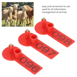 WOOXGEHM 100 Sets Cattle Ear Tags, Wear Resistant, Flexible, Lightweight, Safe Numbered Ear Tag, Clear Pattern, Colorfast Livestock Ear Tag for Cow Pig Sheep(Red)