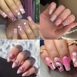 8Sheets Valentine's Day Nail Stickers for Nail Art, Cute Nail Decals 3D Self-Adhesive Kawaii Heart Cartoon Nail Art Design Stickers Kawaii Nail Charms Supplies for Women Acylic DIY Nail Decoration