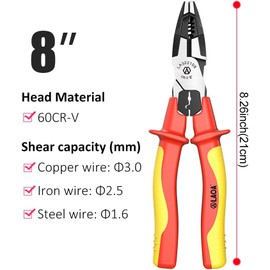 LAOA - Alicates combinados aislados de 1000 V, herramienta eléctrica profesional con cortador de alambre, pelacables y crimpador, herramienta de mano