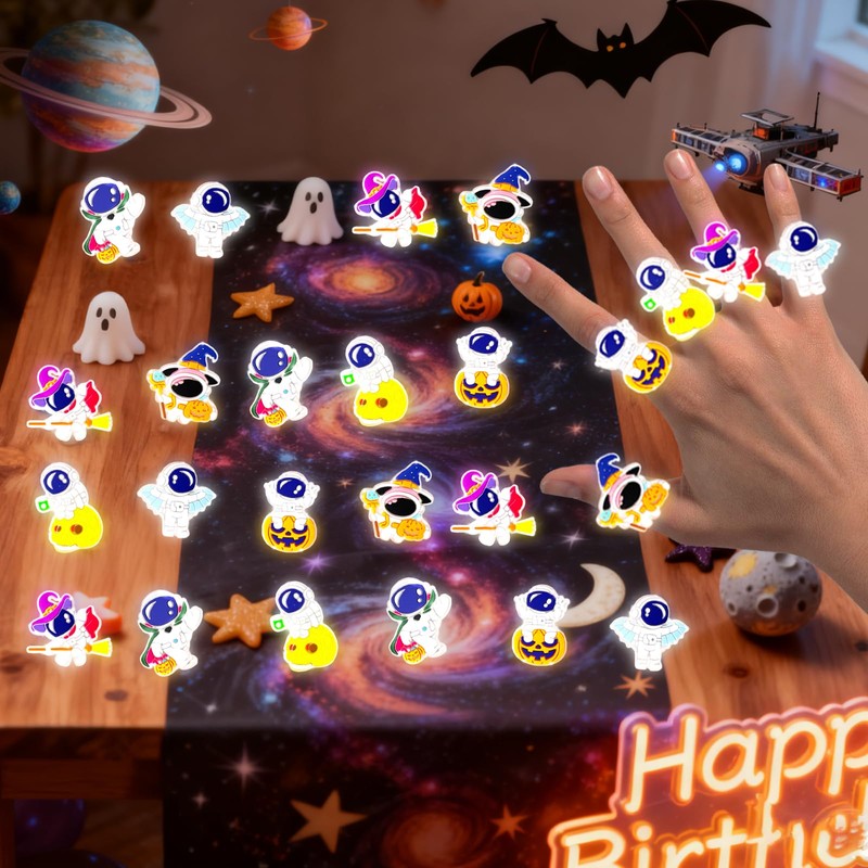 tmlfep 24Pcs Halloween Light Up Rings,Halloween Space Party Decorations Supplies