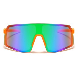 JOVAKIT Kids Baseball Sunglasses for Boys Girls Age 3-13, Youth Baseball Sun Glasses UV400 Sports Cycling Shades (Orange/Green Mirror)