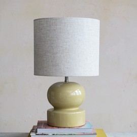 Creative Co-Op Modern Ceramic Fabric Shade, Green Table Lamp