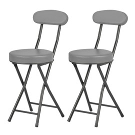 Cushioned Padded Folding Stools, Folding Bar Stool with Backrest, 220lb Capacity, 19 Inch Collapsible Round Portable Foldable Chair for Outdoor Indoor Kitchen Camping Fishing (Grey, 2 Pack)