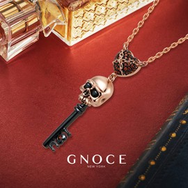GNOCE Skull Key Necklace 925 Sterling Silver 18k Rose Gold Plated Necklace With Red Stone Christmas Birthday Jewelry Gift for Women Wife