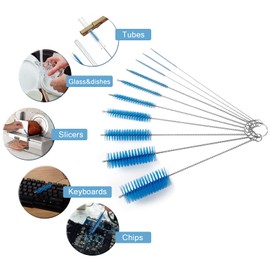 CiaraQ Bottle Cleaning Brushes, 8 Inch Nylon Tube Brush Set, Cleaner for Narrow Neck Bottles Cups with Hook, Set of 10pcs.