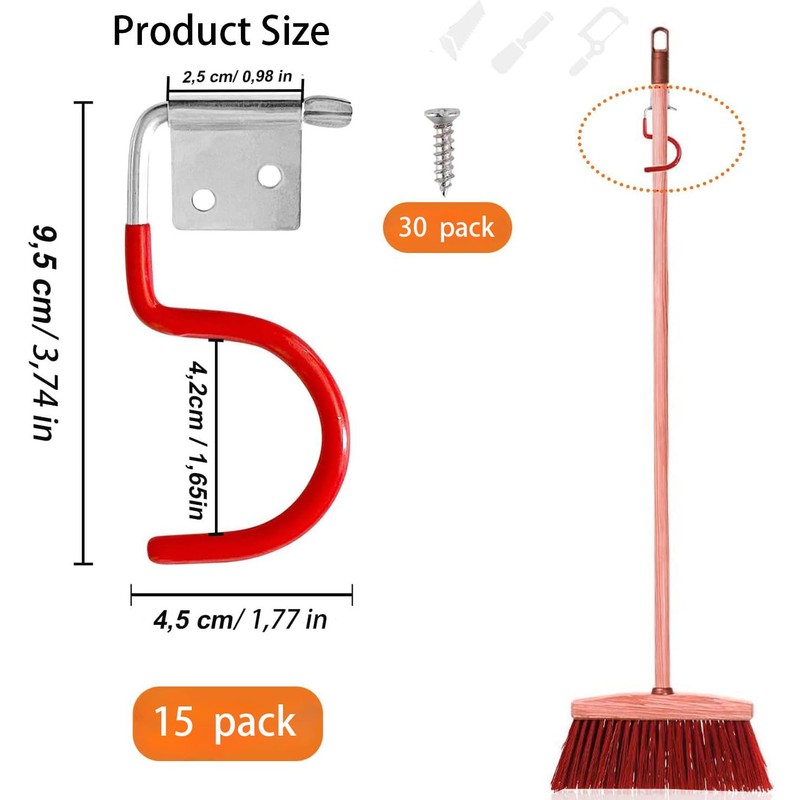 Mujiluxe Rubber Coating Garden Tools, Garden Tool Holder, Metal Hooks,