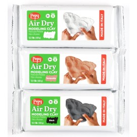 Pepy Premium European Air Dry Modeling Clay Multicolor 3 Pack 1.1 lb Bars, 3.3 lbs Total, includes White, Terracotta & Black, Air-Hardening Clay for Classroom, Montessori Sculpting & Crafts Projects