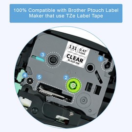 Absonic 10-Pack Tze Tz Label Tape Clear Compatible for Brother Tze-131 Tze131 Tz-131 Tz131 P Touch Tape 12mm 0.47" Black on Clear Label Maker Tape 1/2 inch Laminated for PTD220 PTD210 PTD200 PTH110