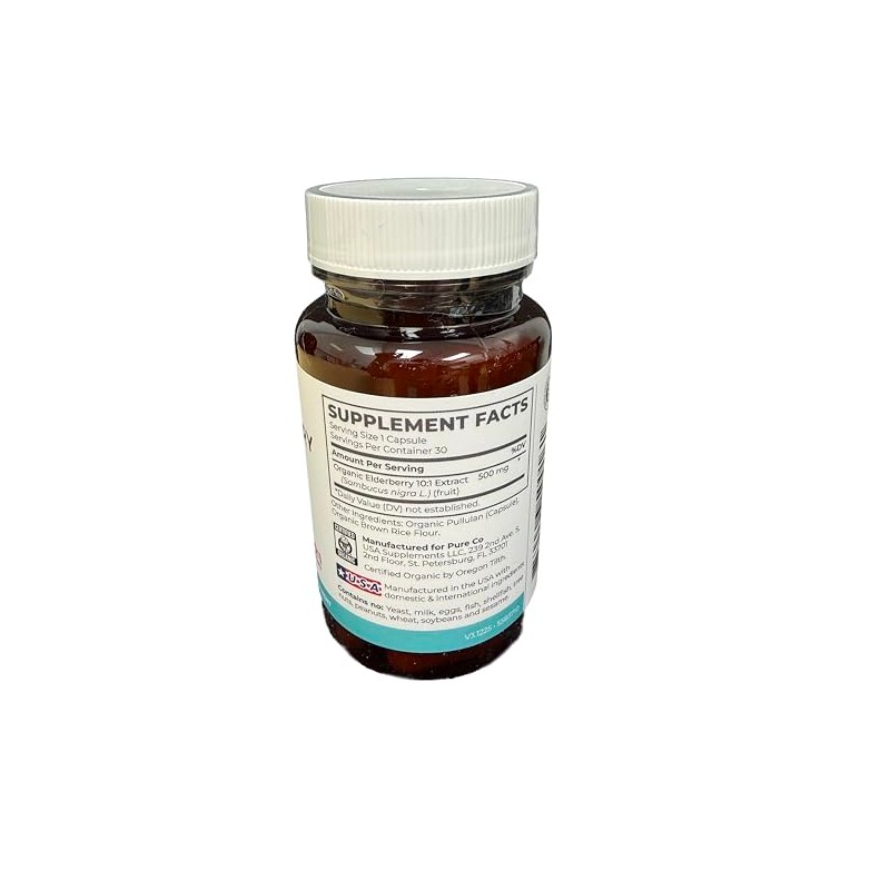 PURE CO Organic Elderberry 10:1 Extract 500mg Per 1 Capsule