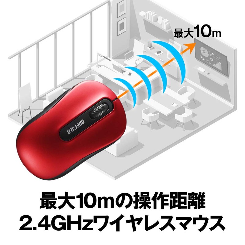 Buffalo BSMBW315RD Wireless Mouse, 5 Buttons, Equipped with Backward/Forward Buttons,