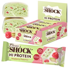 FitnesSHOCK Protein Bar Set with High 30% 12 g Protein Content Protein Bar without Added Sugar with 5 g Collagen Low Carb Fibre Rich Low Calorie Pistachio Flavour 12 Pieces 40 g