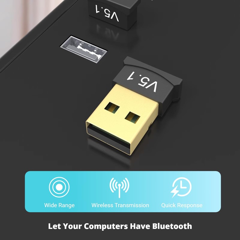 USB Bluetooth Adapter, Driver Long Range Bluetooth 5.1 Dongle Receiver