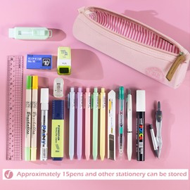 MAMUNU Pencil Case Pouch with Zipper, Cute Small Portable Pencil Case for Girls Students Teen Adults, Multi-purpose Canvas Pen Pouch Bag Stationery Organizer for Office School Travel, Pink