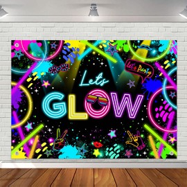 Avezano Neon Glow Party Backdrop Let's Glow Party Decorations Colorful Graffiti Splatter Birthday Party Photography Backdrop Glow Party Supplies (7x5ft)