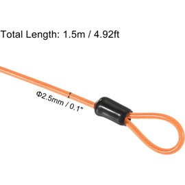 TOP-VIGOR Security Steel Cable 2.5mm x 1.5m Coated Security Wire Rope Double Loop Flexible Security Cable Lock for Outdoor Travel Luggage Bicycle Orange 1 Pack